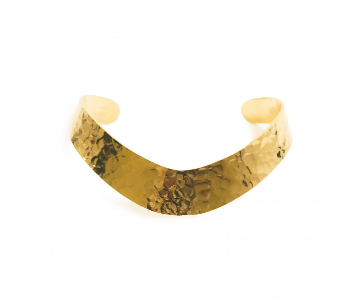 Handmade thick hammered bangle in gold